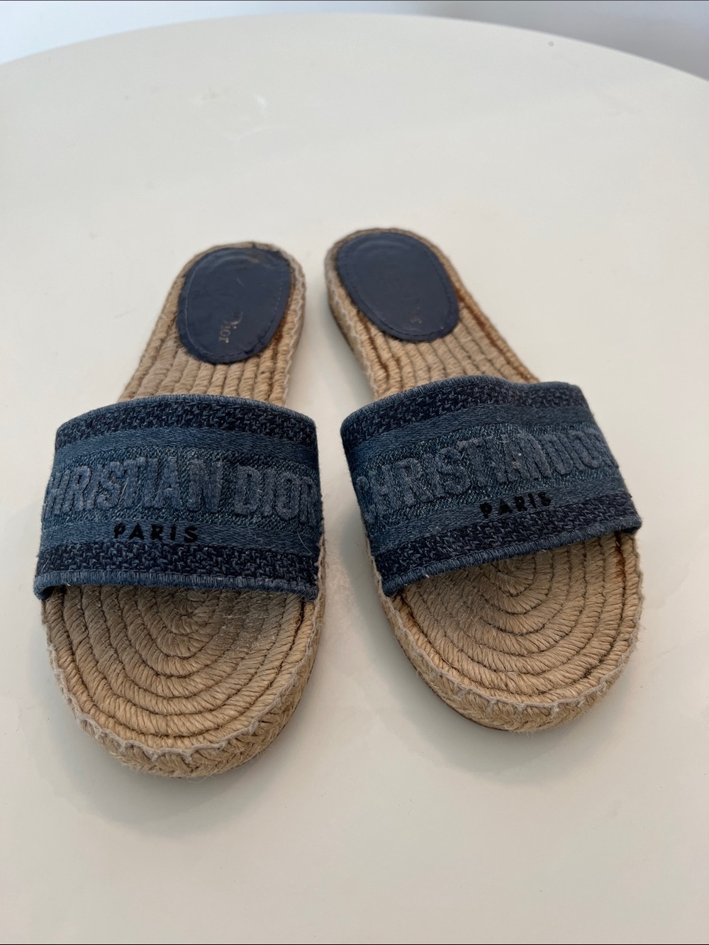 Dior Blue Embroidered Slide Sandals